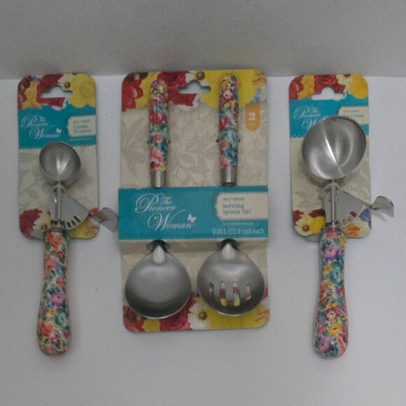 The Pioneer Woman Serving Spoon Ice Cream Scoop Cookie Dropper Set - Picture 1 of 5